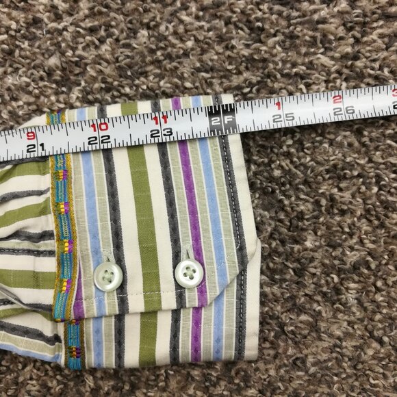 Robert Graham Shirt Paisley Flip Cuff Striped Silk Trim L/S Button Up Mens Large - Picture 9 of 11